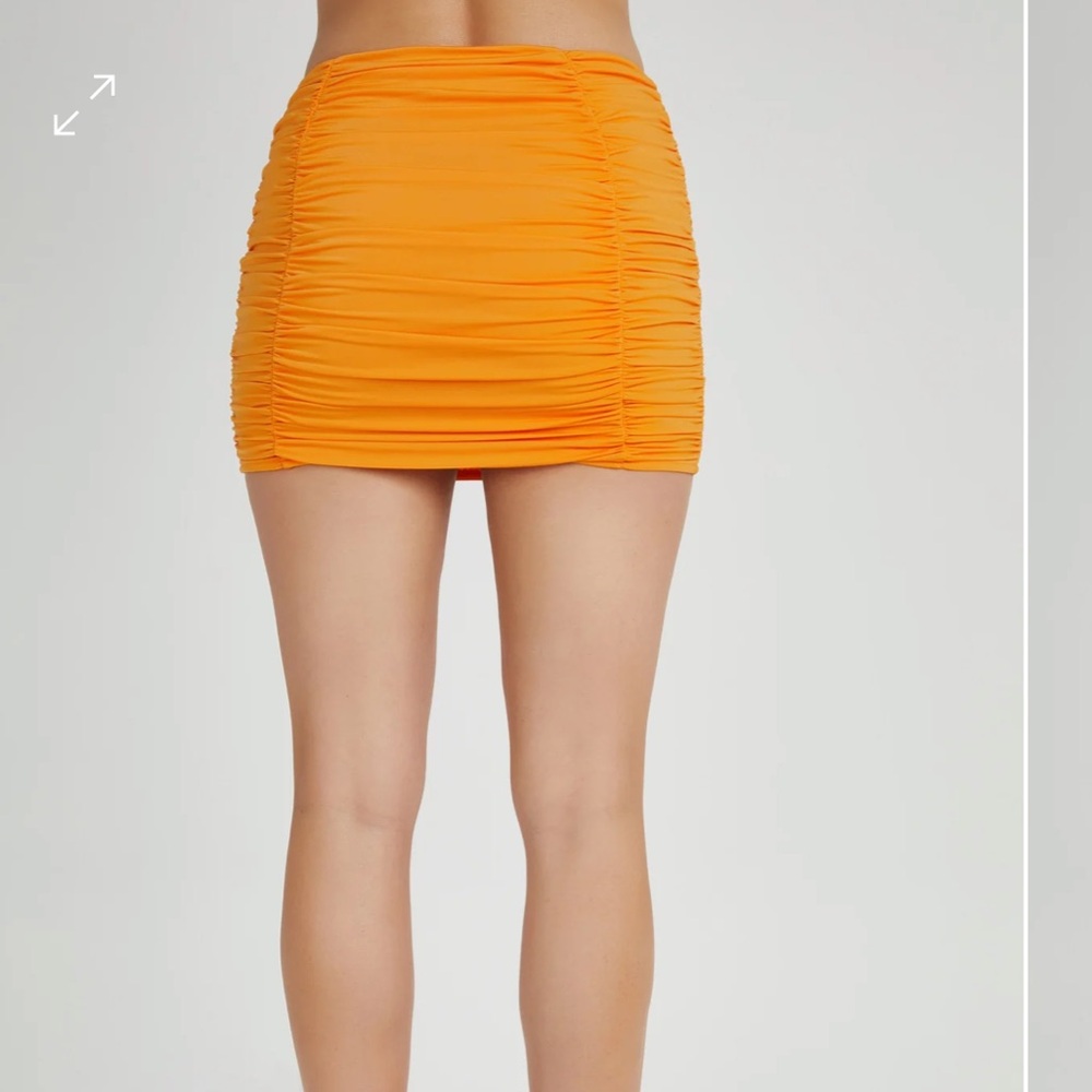 Meshki Orange Ruched Mini Skirt